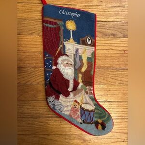 Vintage Santa needlepoint stocking Christopher